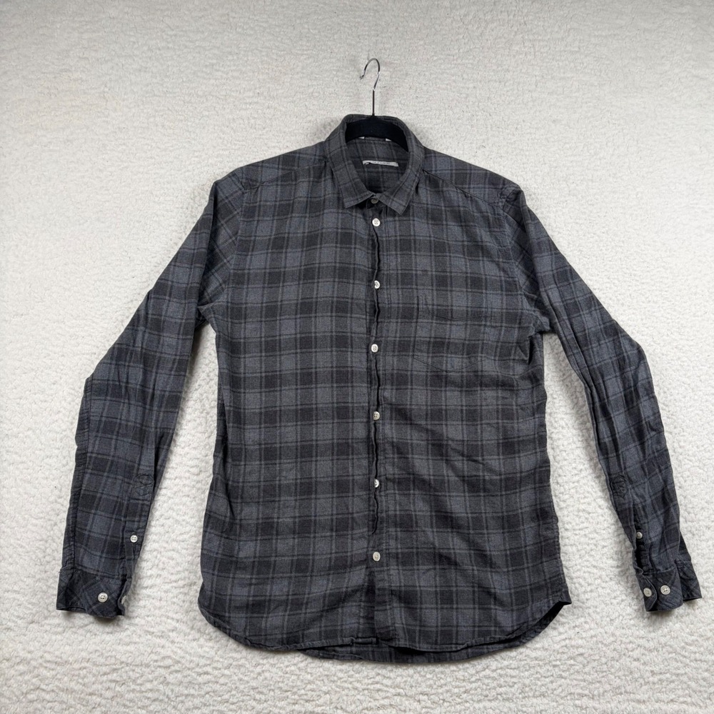 Samsoe Samsoe Button Down Shirt Mens Plaid Slim Fit Flannel L Gray Scandinavian
